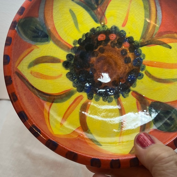 Orange Sunflower Pottery Bowl with a Crackle Glaze - Picture 15 of 15